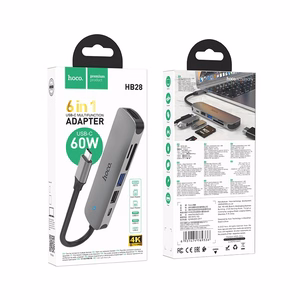 Adapteris HB28 Type-C multifunkcionālais pārveidotājs HDMI+USB3.0+USB2.0+USB2.0+SD+TF+PD pelēks