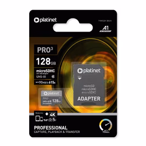 Platinet MicroSD atmiņas karte 128GB class10 UHS-III 90MB/s + SD adapteris
