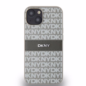 DKNY ādas mono svītra un metāla logotips viedtālruņa apvalks iPhone 15/14/13 - bēšs