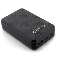 Guess Portatīvais lādētājs 18W GUPB10DP4GEGK 10000mAh melna/melna 4G Ādas Metāla Logotips