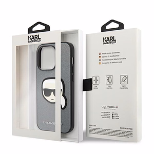 Karl Lagerfeld Saffiano Karl's Head Patch viedtālruņa apvalks iPhone 14 Pro - sudraba
