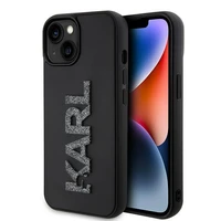 Karl Lagerfeld 3D gumijas spīdīgs logotips viedtālruņa apvalks iPhone 15 - melns