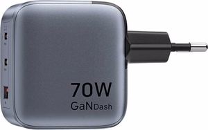 GaN Vention USB-C+C+A 70W lādētājs (pelēks)