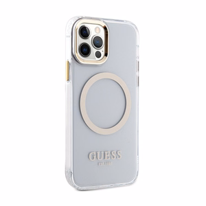 Guess GUHMP12MHTRMD Metal Outline vāciņš ierīcei iPhone 12 / 12 Pro 6.1", ar MagSafe, zelta krāsā