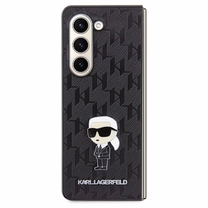 Karl Lagerfeld Saffiano Monogram Ikonik Pin viedtālruņa apvalks Samsung Galaxy Z Fold 5 - melns