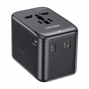 Lādētājs - Unitek 65W universāls ceļojuma adapteris (P1122ABK01) | 1xUSB-A 3xUSB-C 1xAC