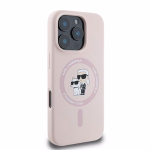 Viedtālruņa apvalks Karl Lagerfeld Silikona Karl&Choupette Heads MagSafe iPhone 16 Pro Max - rozā