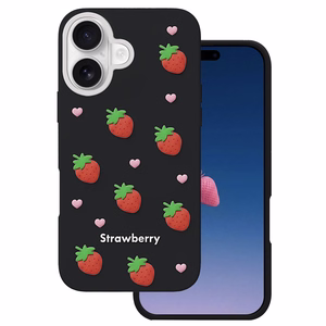 Zemeņu maciņš iPhone 16 6,1" melns