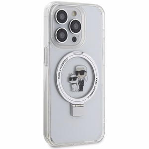 Karl Lagerfeld KLHMP15XHMRSKCH viedtālruņa apvalks iPhone 15 Pro Max 6.7" baltas krāsas ciets riņķa statīvs Karl&Choupette MagSafe