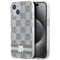 DKNY IML rūtainais mono raksts un drukātas svītras Magnētiskais viedtālruņa apvalks iPhone 15 Plus / 14 Plus - bēša