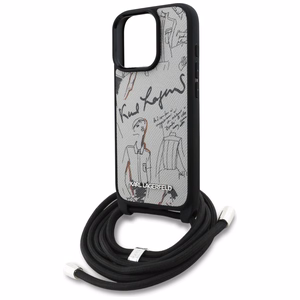 Karl Lagerfeld Crossbody Grained Pattern & Logo Case for iPhone 16 Pro - Gray