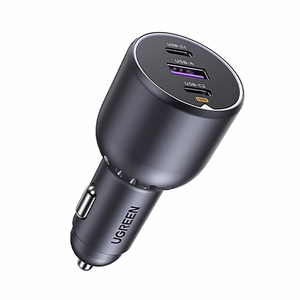 Ugreen 130W 3-Port Fast Car Char pelēks Headphones, Mobile computer, Mobile phone, Laptop, Power bank, Telephone pelēks Cigar lighter Auto