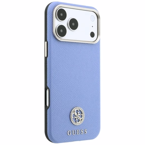Guess Grained Round Strass Logo MagSafe vāciņš iPhone 18 Pro Max / 17 Pro Max – zils