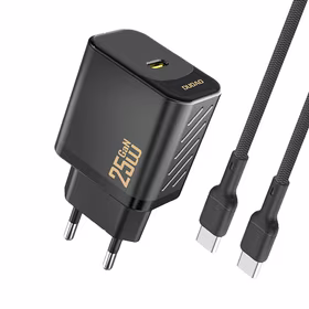 Dudao A27CEU PD 25W GaN SB-C Wall Lādētājs with USB-C Kabelis - Melns