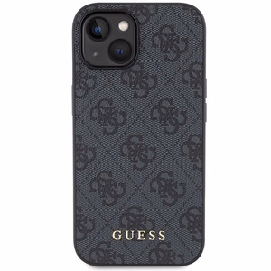 Guess 4G Metal Gold Logo viedtālruņa apvalks iPhone 15 - pelēka