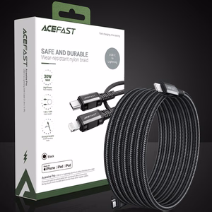 Acefast C4-01 Lightning - USB-C PD kabelis 30W 3A 480Mb/s 1.8m - melns