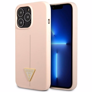 Guess GUHCP13LSLTGP iPhone 13 Pro / 13 6.1" rozā cietais apvalks silikona trīsstūris