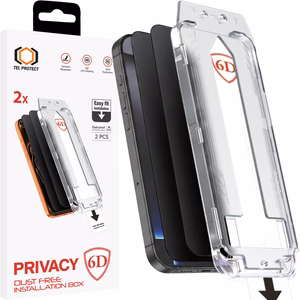 Tel Protect Dust-Free Easy Fit Privacy Full Glue 6D Tempered Glass for Iphone 15 Pro black - 2 pieces