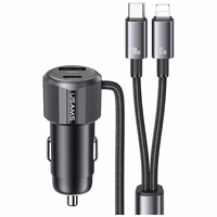 Auto lādētājs USAMS YT Series CC287 66W 1xUSB-A 1xUSB-C + kabel 2w1 USB-C/Lightning tarnish