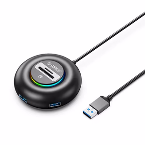 Orico YXR5-U3 RGB USB centrmezgls 4 portu USB-A 3.0 ar SD un microSD karšu lasītāju 0.3m - melna