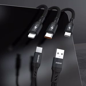 Dudao L3W USB-A/USB-C uz Lightning/USB-C/MicroUSB 66W kabelis - melns