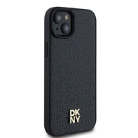 DKNY Ādas raksts metāla logotips Magnētiskais viedtālruņa apvalks iPhone 15 / 14 / 13 - melna