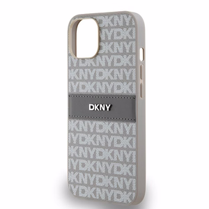DKNY ādas mono svītra un metāla logotips viedtālruņa apvalks iPhone 15/14/13 - bēšs