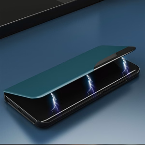 Eco Leather View Case elegant bookcase type case with kickstand for iPhone 13 Pro blue