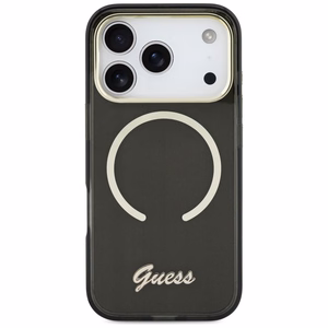 Guess IML Script Metal MagSafe Maciņš for iPhone 17 Pro - melns