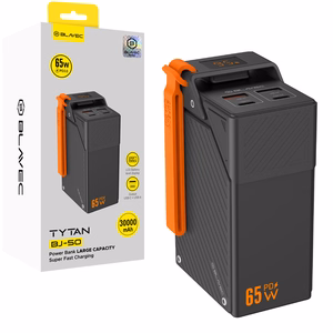 Blavec BJ-50 Tytan ārējais akumulators, 30 000 mAh, 65 W, 2× USB-C + 2× USB-A (PBBJ50B), melns