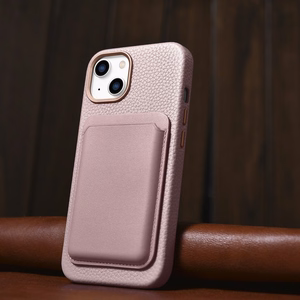 iCarer Litchi Premium ādas viedtālruņa apvalks iPhone 14 Plus Magnētiskais ādas apvalks ar MagSafe Rozā (WMI14220711-PK)
