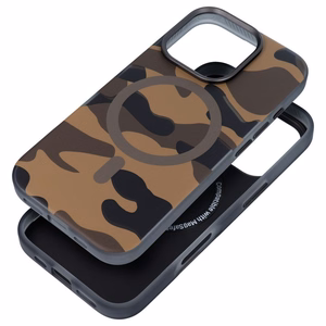 Viedtālruņa apvalks FORCELL F-PROTECT ar divslāņu 4D tehnoloģiju, militārā kritiena testa saderīgs ar MagSafe paredzēts IPHONE 16 PLUS deserta kamuflāža