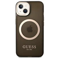 Guess GUHMP14SHTCMK iPhone 14 6.1" melns/melns cietais apvalks Zelta kontūra Daļēji caurspīdīgs Magnētiskais