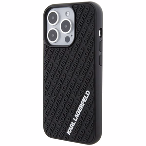 Karl Lagerfeld 3D gumijas daudzveidīgs logotips viedtālruņa apvalks iPhone 15 Pro - melns