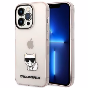 Karl Lagerfeld KLHCP14LCTTRI iPhone 14 Pro 6.1 cietais viedtālruņa apvalks rozā caurspīdīgs Choupette Body