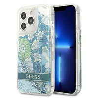 Guess GUHCP13XLFLSN iPhone 13 Pro Max 6.7" zaļš/zaļš cietais viedtālruņa apvalks ar ziedu šķidro spīdumu