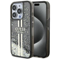 Guess Liquid Glitter Gold Stripes apvalks iPhone 15 Pro Max - melns
