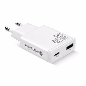 lādētājs GaN 1x USB-C, 1x USB Quick Charge 3.0 45W PD balts