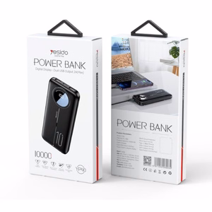 yesido Powerbank YP40 10 000 mAh LED, 2xUSB-A + USB-C, melns