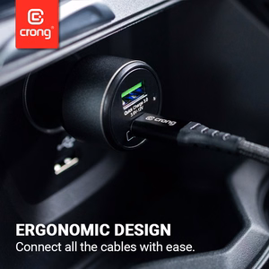 Crong Power 63 W automašīnas lādētājs ar USB-C PD 45 W un USB-A QC 3.0 18 W pieslēgvietām, melns