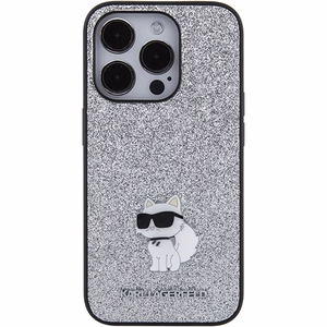 Karl Lagerfeld Fiksēts mirdzošs Choupette logotips metāla piespraude apvalks iPhone 15 Pro - sudraba