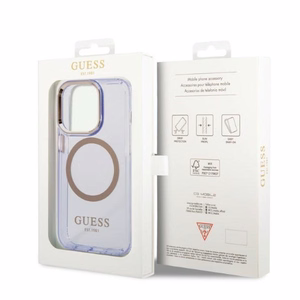 Guess GUHMP14LHTCMU iPhone 14 Pro 6.1" violets/violets cietais apvalks Gold Outline Translucent MagSafe