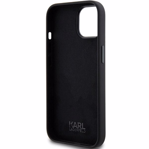 Karl Lagerfeld silikona Choupette Metal Pin viedtālruņa apvalks iPhone 15 Plus / 14 Plus - melns