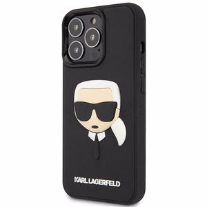 Karl Lagerfeld KLHCP14LKH3DBK iPhone 14 Pro 6.1 melns cietais viedtālruņa apvalks 3D gumijas Karla galva