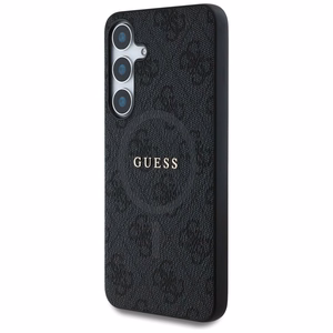 Guess Ādas 4G Krāsains Gredzens Klasiskais Logotips Magnētiskais Viedtālruņa apvalks Samsung Galaxy S25 Plus melna