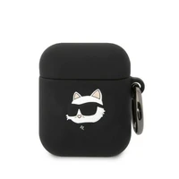 Karl Lagerfeld KLA2RUNCHK AirPods 1/2 apvalks melns/melns silikona Choupette galva 3D