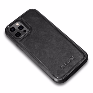 iCarer ādas vaska apvalks pārklāts ar dabīgu ādu iPhone 12 Pro Max melns (ALI1206-BK)