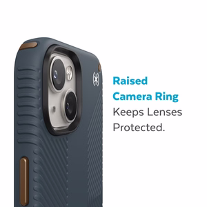 Speck Presidio2 Grip vāciņš ierīcei iPhone 15 Plus / 14 Plus, ar neslīdošu satvērienu, “Charcoal / Cool Bronze / Slate” krāsu kombinācija