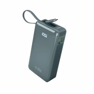 Внешний аккумулятор SBS 10000 mAh 20W со встроенным кабелем USB-C и цифровым дисплеем - серый