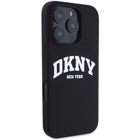 DKNY Silikona baltais drukāts logotips magnētiskais iPhone 16 Pro viedtālruņa apvalks - melns